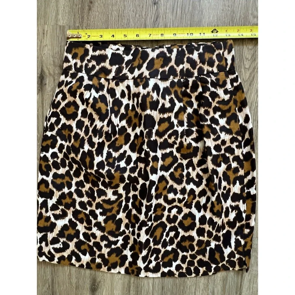 J Crew Womens Leopard Print Side Slit Linen Blend Pencil Skirt Size 4